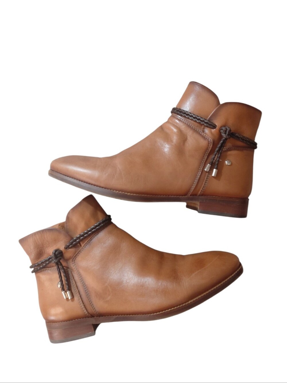 PIKOLINOS Brown Leather Ankle Booties with Braided Wrap Size 10